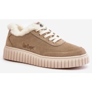  leather women`s sneakers insulated with fur lee cooper beige