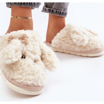 futrzane warm women`s slippers beige