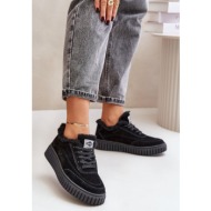  leather women`s sneakers insulated with fur lee cooper black