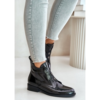 patent leather ankle boots with zipper