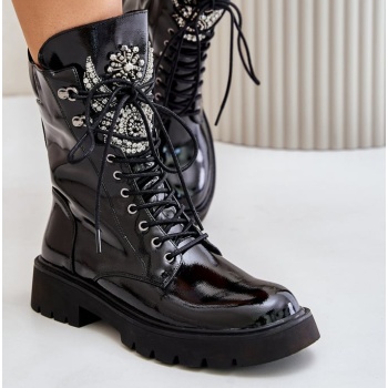 lacquered ankle boots workers with