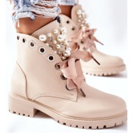  beige shoes with pearls, rhinestones and nudago ribbon