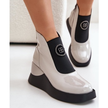 leather wedge ankle boots d&a light gray