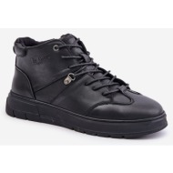  leather insulated ankle sneakers men`s lee cooper black