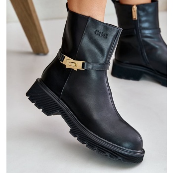 leather women`s ankle boots with strap