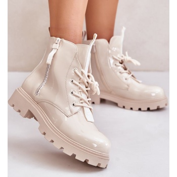 patent leather ankle boots worker