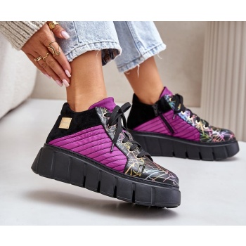 leather sneakers on platform fuchsia