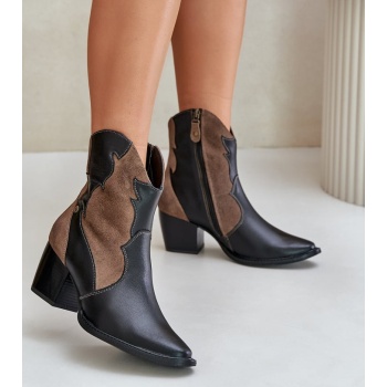 leather cowboy ankle boots on heel