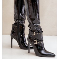  fb3 lacquered ankle boots on stiletto heels with buckles black emiraethe