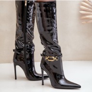  fb3 lacquered stiletto boots with golden decoration black tistaria