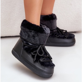 fi1 snow boots with fur and laces black