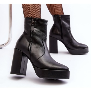 women`s leather ankle boots on heel and