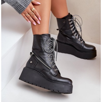 leather worker ankle boots on platform