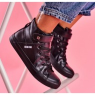  women`s leather high sneakers big star v274542 black