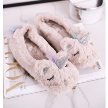 women`s slippers with fur unicorn beige σε προσφορά