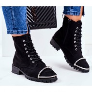  boots women lu boo black suede workers with steel jacks