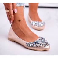  women’s ballerinas with decorative stones gold crystal