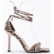  trendyol beige snake detailed women`s classic heeled shoes