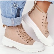  women`s high sneakers on a chunky sole light brown trissy