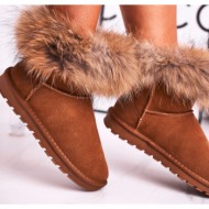  women`s leather snow boots with eko fur camel alexa