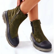  women`s high chelsea boots suede leather big star ii274355 khaki