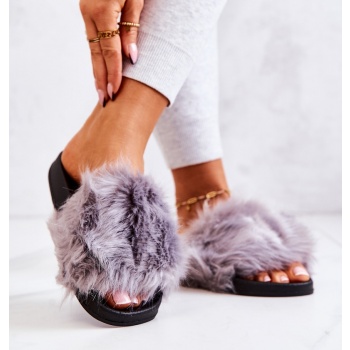 slippers with fur rubber grey pollie σε προσφορά