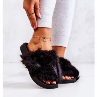 slippers with fur rubber black pollie