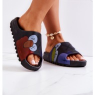  printed rubber slippers black monsters