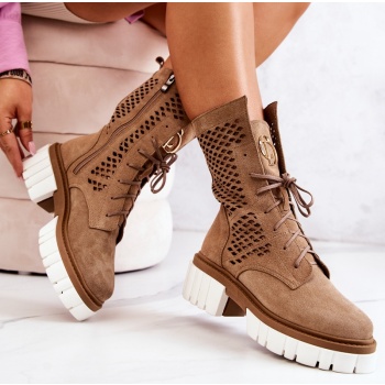 leather high boots workers nicole camel σε προσφορά