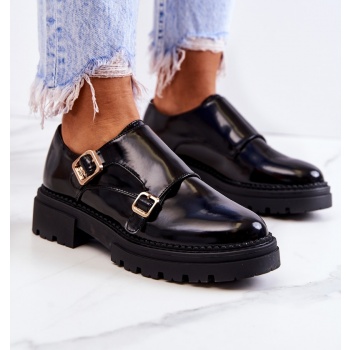 leather shoes with buckle la.fi black