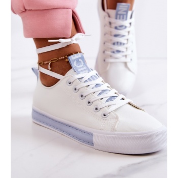 women`s leather sneakers white and blue σε προσφορά