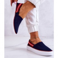  women`s sneakers slip on big star jj276009 navy blue-red
