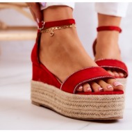 women`s sandals on a wedge with cubic zirconia red linette