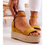  women`s sandals on a wedge with cubic zirconia yellow linette