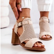 openwork sandals on a block heel beige hey lover