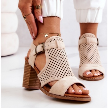 openwork sandals on a block heel beige σε προσφορά