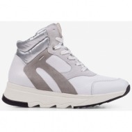  white women`s ankle leather sneakers with suede details geox fale - women