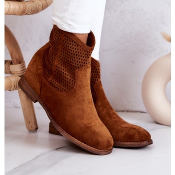 suede women`s boots hidden wedge camel σε προσφορά