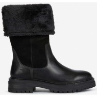  black women`s leather boots with artificial fur geox iridea - women