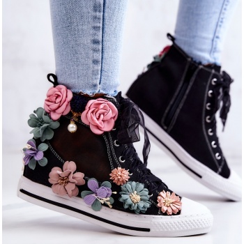 high-top sneakers with flowers black