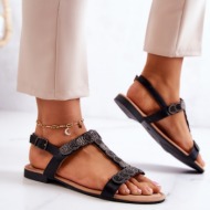  women`s sandals with rhinestones black julies