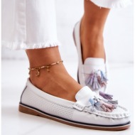 women`s leather loafers with fringes white laressa