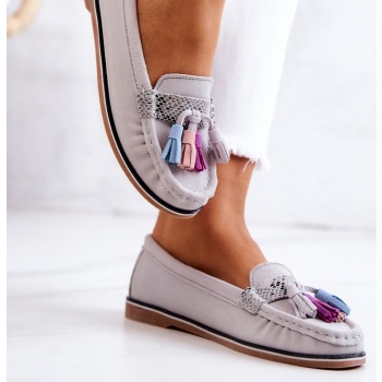 women`s suede loafers with fringes grey σε προσφορά