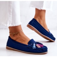  women`s suede loafers with fringes navy laressa