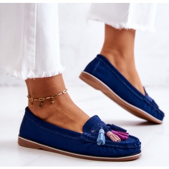 women`s suede loafers with fringes navy σε προσφορά