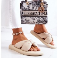  women`s fashionable leather slippers beige savirra