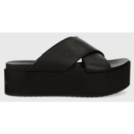  γυναικεία δερμάτινα flatforms calvin klein yw0yw01349 0gt μαύρα