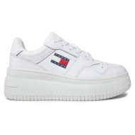  γυναικεία δερμάτινα sneakers tommy hilfiger flatform en0en02506 ybs λευκά