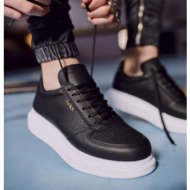  ανδρικά ασπρόμαυρα sneakers δερματίνη ανάγλυφο σχέδιο 0422020