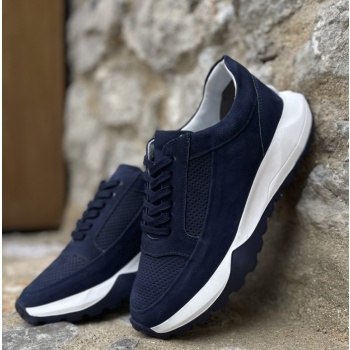 ανδρικά μπλε δερμάτινα casual sneakers